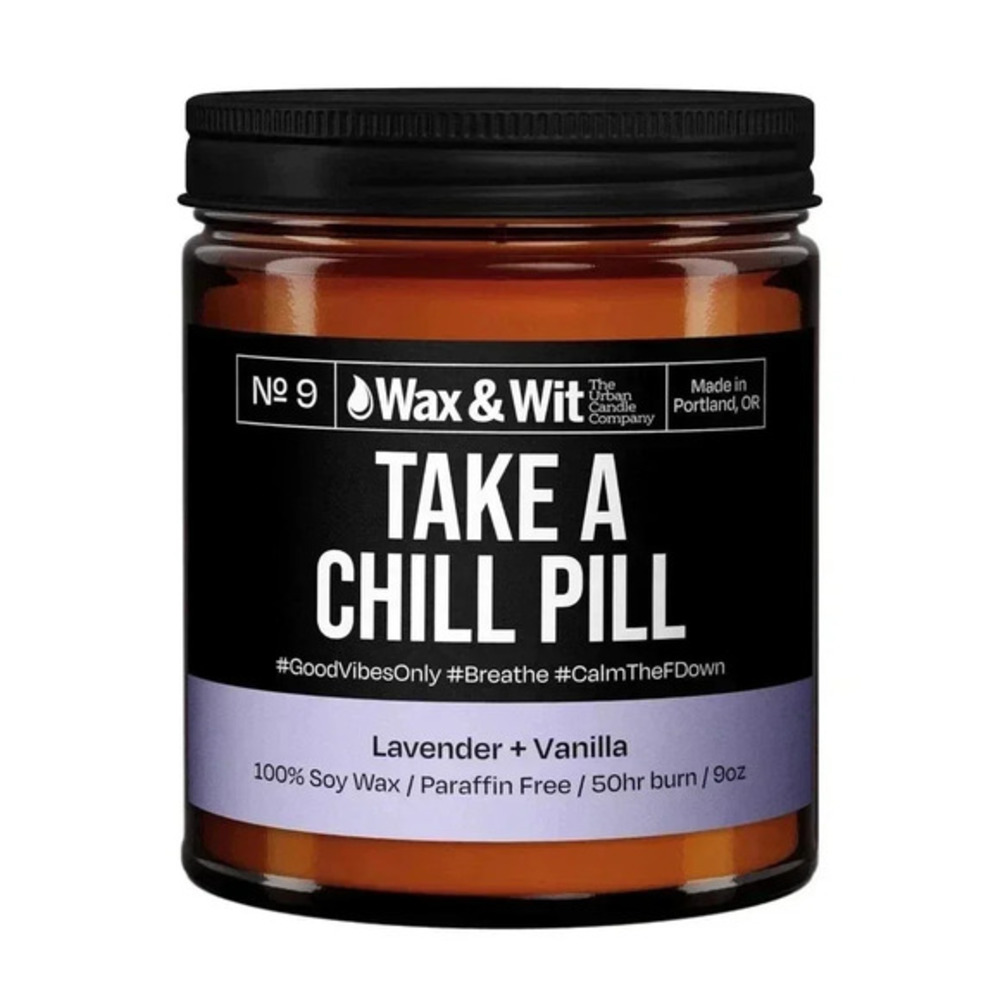 Wax and Wit‎ Take A Chill Pill Candle Lavender Vanilla 9 oz 50 Hr Burn